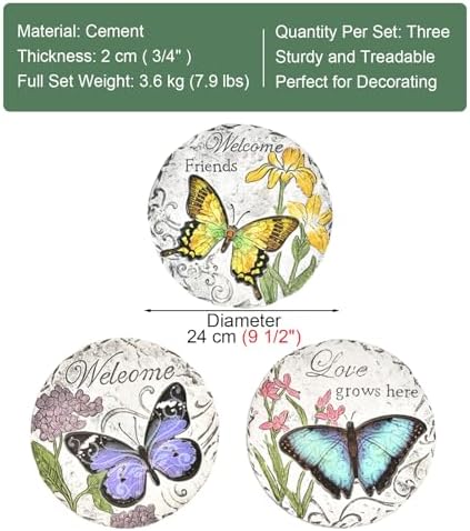 Kunovo 3pcs Garden Décor Stepping Stone, Dimensional Round Walkway Path Stones with Butterflies, Animals or Birds Print, Fun Cute Yard Lawn Step Stone (Size : Butterflies), 58741 - Image 4