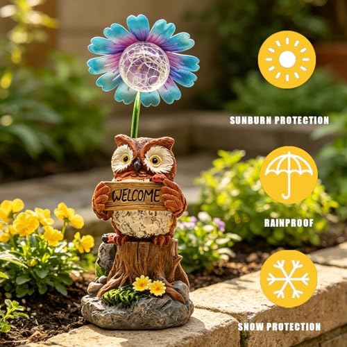 COWOS Solar Powered Owl Garden Statue with Glowing Flower Light, Hand-Painted Resin Figurine for Outdoor Patio, Yard, Lawn Decor, Gift for Nature Lovers - Image 6
