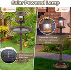 LDAILY Outdoor Bird Bath, 42’’ Solar Lighted Pedestal Birdbaths with Birds Feeder ,20’’ Water Bowl, Flower Planters and 3 Stakes, Attract Birds Antique Bird Bath for Outside Garden, Yard (Bronze, 42‘’) - Image 4