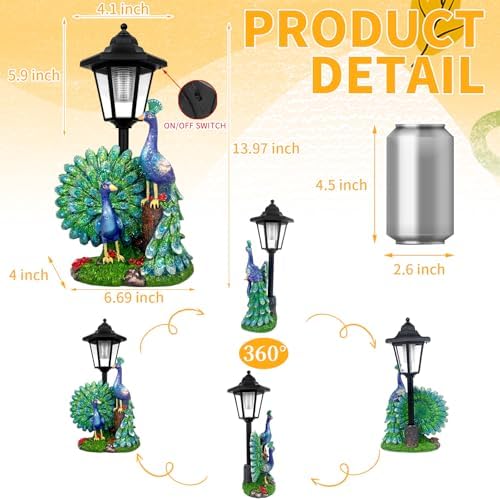Solar Peacock Decor Outdoor, Garden Statue with Lantern - Image 3