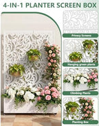 Metal Planter Box with Trellis,70.9"x47.2"x15.7" Raised Garden Bed with Drainage Holes, Privacy Planters for Outdoor Garden Bed for Climbing Plants,Vegetables,and Vines, White-Flower - Image 4