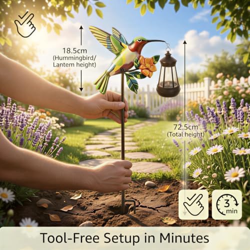 Hummingbird Solar Stake Lights Outdoor Waterproof, 2 Pack Metal Garden Statues with Hanging Lanterns, Path Light Yard Art Decor, Birthday Gifts for Women Mom, Patio Backyard Lawn Ornaments - Image 4