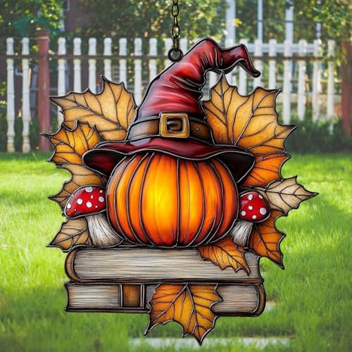 Pumpkin Witch and Books Acrylic Suncatcher by AVAGAN