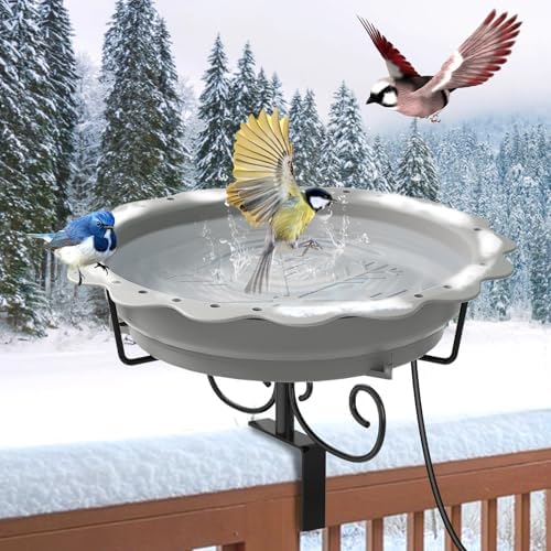 100W Heated Bird Baths for Outdoors, Heated Birdbath Outside Winter, Gray by Webuys