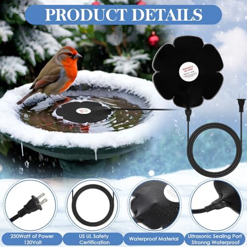 Tujoe 2 Pack 250W Bird Bath Heater De-icer, Thermostatically Controlled Birdbath Water Heater with 6.6 ft Cord, Outdoor Winter Heaters for Bird Bath, Chicken Waterer, Pond - Image 2