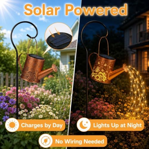 Solar Watering Can Light, LED String Lantern, Sunflower Butterfly Decor Art - Image 4