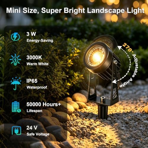 Low Voltage Landscape Lighting with Timer & Photocell Transformer, 8 Pack Plug and Play Waterproof Landscape Lights, 24V Outdoor Spot Lights for Yard Garden Pathway Tree, 3000K Warm White - Image 3