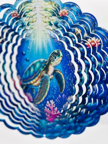 Shwing Wind Spinner 12 Inch Sea Turtle Wind Spinner Hanging Wind Sculptures Ocean Turtle Coral Reef Metal Ornament Outdoor Kinetic Garden Art for Patio Porch Beach Coastal Decoration - Image 4