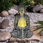 Nacome Meditating Buddha Statue with Solar Light,Zen Solar Garden Buddha with Cracked Glass Ball Sculpture-Indoor/Outdoor Decor for Balcony,Garden,Patio,Porch Yard Art Ornament,Gift - Image 3
