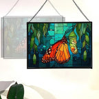 Butterfly Emerging from Chrysalis Rectangular Stained Glass Suncatcher – Hanging Window Panel with Animal & Nature Scene – Vibrant Glass Art Gift for Wildlife, Fantasy, Nature Lovers sx7j5L - Image 3