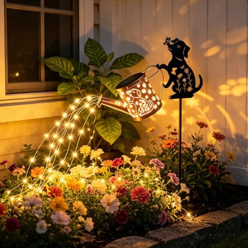Solar Watering Can With Metal Dog Statue Stake For Garden Decoration - Image 5