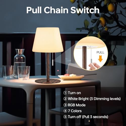 Gewiny Shower Lamp Battery Operated Outdoor Table Lamps Cordless Waterproof LED Dimmable Warm White and RGB Table Lamps Rechargeable Lamp Outdoor Lamps for Patio/Bathroom（Wood Grain） - Image 3