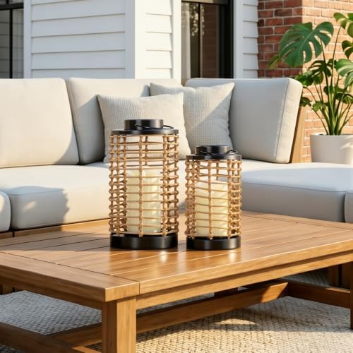 Rattan Lanterns Decorative Indoor 2p, Cylindrical Handmade Candle Lantern - Image 6