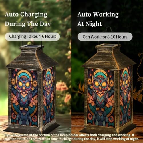 Solar Lantern Geometric Owl Stained Glass Outdoor Waterproof Garden Hanging Lantern Solar Powered Lighting Outside Solar Light for Patio Yard Camping, Gifts for Women Mom - Image 4