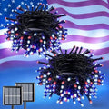 QITONG Red White and Blue Solar String Lights, 2 Pack Each 66ft 200 LED 4th of July Lights Outdoor Waterproof, 8 Modes Green Wire Patriotic Led Lights for Independence Memorial Day Decor by QITONG