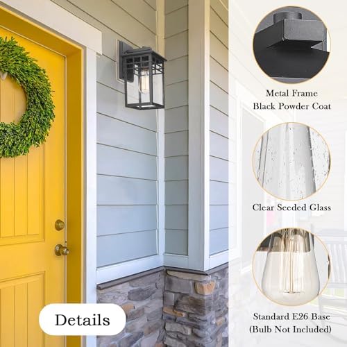 Outdoor Light Fixtures Wall Mount, Modern Farmhouse Exterior Wall Sconces with Seeded Glass for Porch, Waterproof Industrial Craftsman Carriage Lantern Lamp Outside for House Patio Garage,2 Pack - Image 2