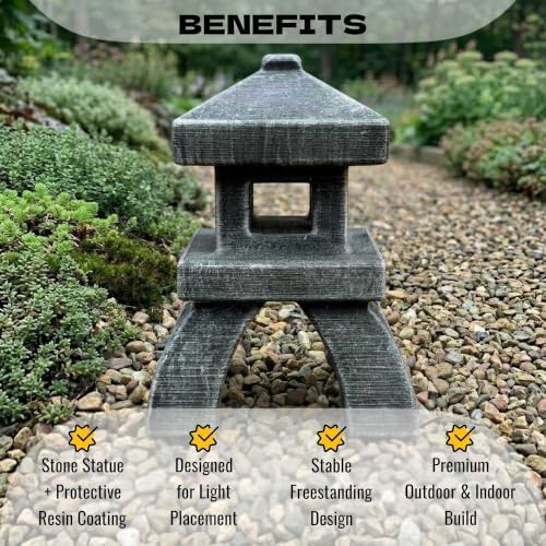 OLOMA Japanese Pagoda Garden Statue Concrete Zen Stone Outdoor Decor Buddhist Lantern Handmade Asian Yard Ornament Patio Lawn Sculpture Meditation Accent Gift - Image 2