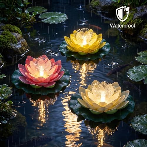 pearlstar Waterproof Floating Lotus Light - Solar Pond for Swimming Pool,Spa, Patio, Wedding Party, Christmas Decorations (3Pcs Lotus,Multicolor) - Image 2