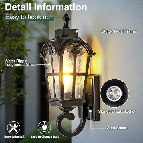 Dawn to Dusk Sensor Outdoor Wall Light Fixtures Waterproof Porch Lights Anti-Rust Matte Black Sconce Lights Outdoor Wall Lantern for Patio Front Door Garage House -2 Pack - Image 4