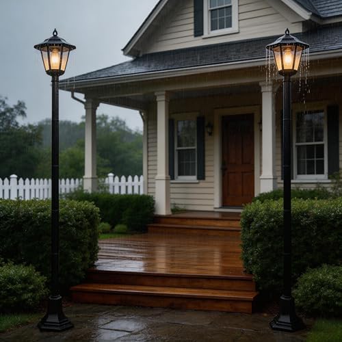 2 Pack Outdoor Solar Lamp Post Light, Adjustable Height 34.5-60.8 in, Black - Image 5