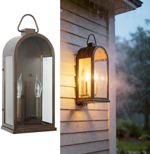 17" Outdoor Wall Lights 2-Light Lantern Bronze Exterior Lighting Fixtures by LPRZSG