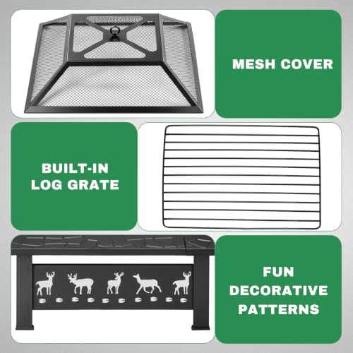 Outvita Outdoor Fire Pit, 32 Inch Square Firepit Table, Elk Cutout - Image 5