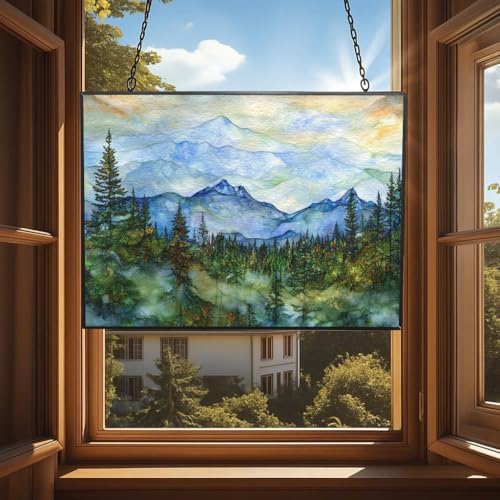 Customized Rectangle Moutain Landscape Stained Glass Window Hanging, Suncatcher for Women, Stained Glass Window Decor Perfect Home Décor - Image 4