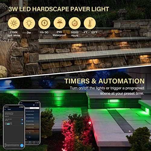 8-Pack Smart Hardscape Lighting, Retaining Wall Lights, 1.5W 7 Inch, IP65 Waterproof Step Light, 12V Low Voltage AC/DC, Soft White 2700K, Compatible with Alexa & Google Assistant - Image 2