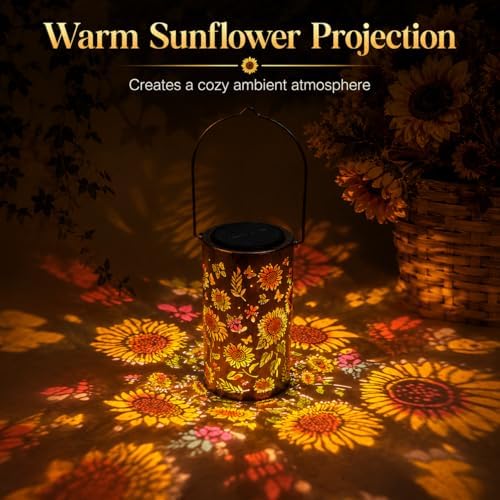 Colorful Solar Lanterns Outdoor Waterproof, Garden Decor Gifts for Women Mom Grandma - LED Colorful Sunflower Solar Powered Lights Metal Hanging Lantern for Outside Garden Patio Yard Lawn Porch Decor - Image 5
