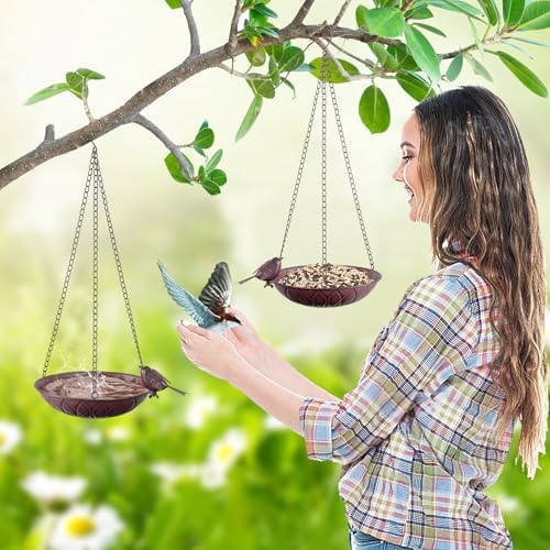 2 Pack Hanging Bird Bath for Outdoors, Metal Birds Feeder & Water Bowl - Image 2
