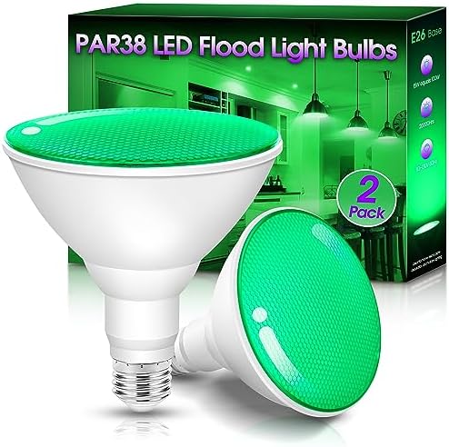 Fulighture Green Flood Light Bulbs 2 Pack,PAR38 15W(100W Equivalent) by Fulighture