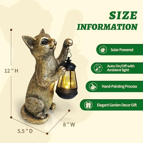 HONGLAND Cat Outdoor Statues Garden Decor, Cat Figurines Solar Lantern Lights, Birthday Gifts for Mom, Front Patio Balcony Yard Art Lawn Ornaments Porch Outdoor Decorations - Image 4