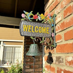 Vintage Cast Iron Welcome Sign with Functional Doorbell (13.5x11 inches) - Decorative Outdoor Wall Hanging with Hand-Painted Birds and Flowers HC7466 - Image 2