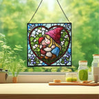 Gnome Hugging Child Stained Glass Suncatcher – Square Hanging Window Panel for Home, Garden, Nursery, Halloween, Christmas, Memorial Day – Whimsical Glass Art Gift for Gnome Lovers bfeiwm - Image 2