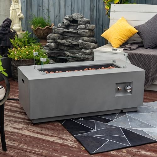 42" Outdoor Propane Fire Pit Table for Patio - 50,000 BTU Rectangular Gas Firepit Table, Grey Commercial-Grade Fireplace with Wind Guard - Image 6