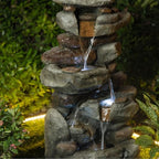 Outdoor Water Fountain with LED Lights, 30" Stacked Rock Cascading Water Feature, Freestanding Garden Fountain for Patio, Backyard, Balcony, Deck, Porch, Housewarming Gift - Image 7