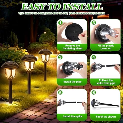 Tuanse 20 Pcs Solar Outdoor Garden Pathway LED Lights Bulk, Warm Light - Image 3