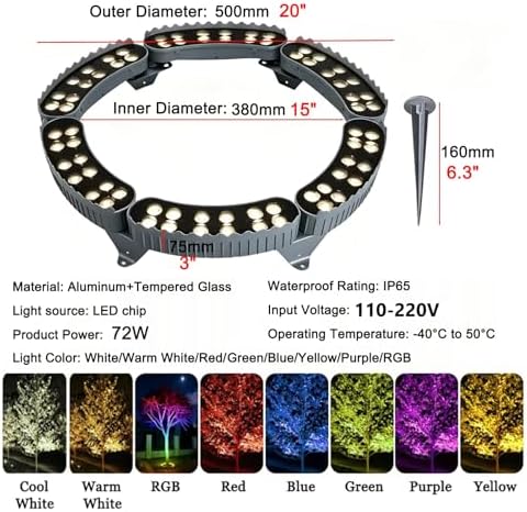LED Ring Tree Lights Outdoor, IP65 Waterproof Tree Up Lights with Ground Stake, Landscape Spotlights for Yard Garden Pathway Patio(RGB,6 Packs) - Image 2