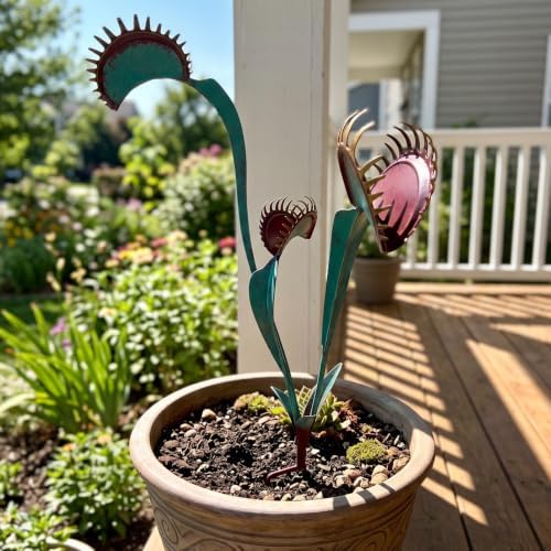 Metal Yard Art - 24inch Venus Fly Trap Garden Stake Metal Outdoor Plants - Image 3