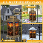 Solar Lantern Outdoor Waterproof Desert Landscape Rustic House Cactus Stained Glass Art Style Garden Decor LED Hanging Solar Lights Tabletop Lamp Gifts for Women Mom Outside Yard Patio Porch - Image 3