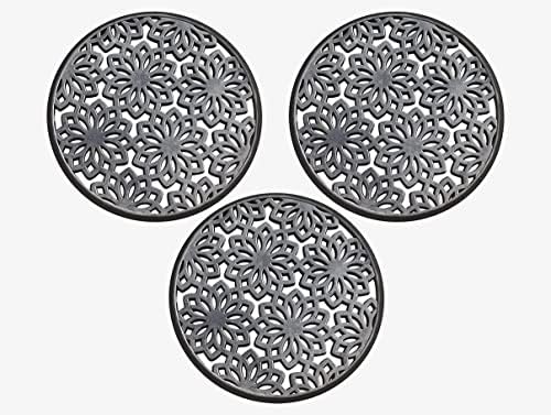 A1 Home Collections Rubber Multi Functional-Garden Stepping Stone Mat Round, Natural Rubber Heavy-Duty Beautiful Hand Finished Design 14"X14" Set of 3, Paisley Black by A1HomeCollectionsLLC