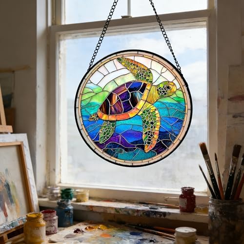 Colored Sea Turtle Ocean Stained Glass Window Hanging Suncatcher Gifts 15" - Image 6