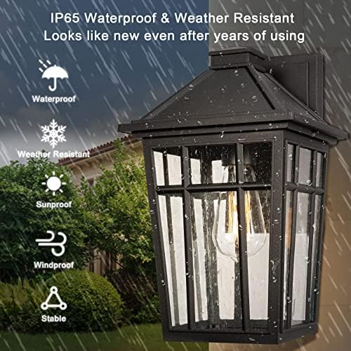 Darkaway Outdoor Sconce Lights Wall Light Fixtures, 14inch Large Porch Light Outdoor Wall Anti-Rust Waterproof Aluminum with Glass Exterior Light Fixture for Patio Yard Doorway Garage (Large, Black) - Image 2