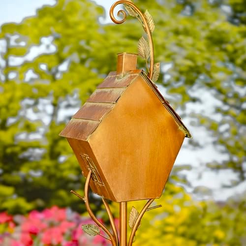 Copper Colored Fancy Design Birdhouse Garden Stakes (Short Classic House Shape) - Image 6