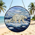 Polar Bear Mom Cub Stained Glass Suncatcher 11.8" Colorful Window Hanging Ornament, Sun Catcher Decor for Bathroom Front Door Living Room Home Wall Garden - Image 3