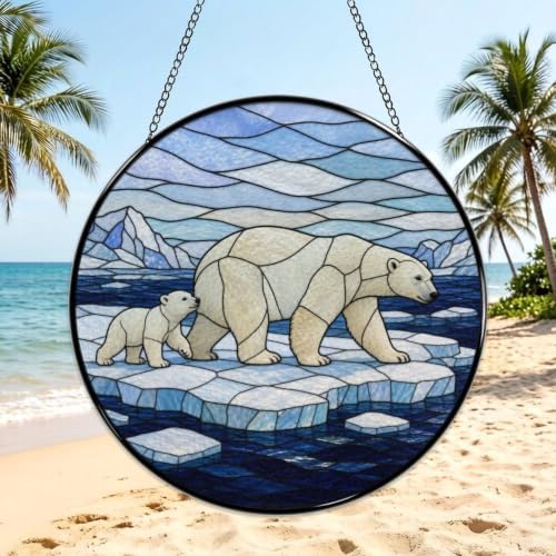Polar Bear Mom Cub Stained Glass Suncatcher 11.8" Colorful Window Hanging Ornament, Sun Catcher Decor for Bathroom Front Door Living Room Home Wall Garden - Image 3