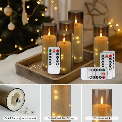 24-Pack Gray Flameless Candles with Remote Control, Battery-Powered LED Candles with Embedded Star String Lights & Realistic Flickering Flame. with Timer for Christmas, Home, Wedding, Fireplace Mantle - Image 5