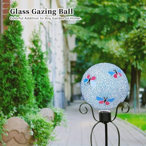VCUTEKA Gazing Ball, 8" Glass Gazing Balls Sphere for Garden Lawn Outdoor Ornament Yard Decorative, Butterfly - Image 2