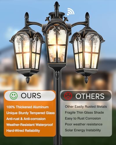 VIANIS Outdoor Post Lights Dusk to Dawn, 3-Head Aluminum Anti-Rust Vintage - Image 4