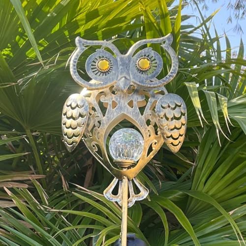 Owl Solar Garden Lights Outdoor, 40.55" Tall Iron Metal Yard Art, Weatherproof Pathway Stakes for Patio Lawn, Unique Owl Statue with Warm LED for Fence Plant Pot Decoration by Unknown